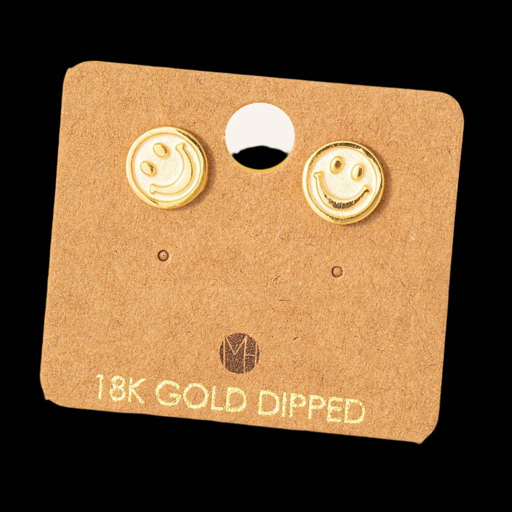 18K Gold Dipped Smiley Face Stud Earrings – Cute Minimal Everyday Jewelry